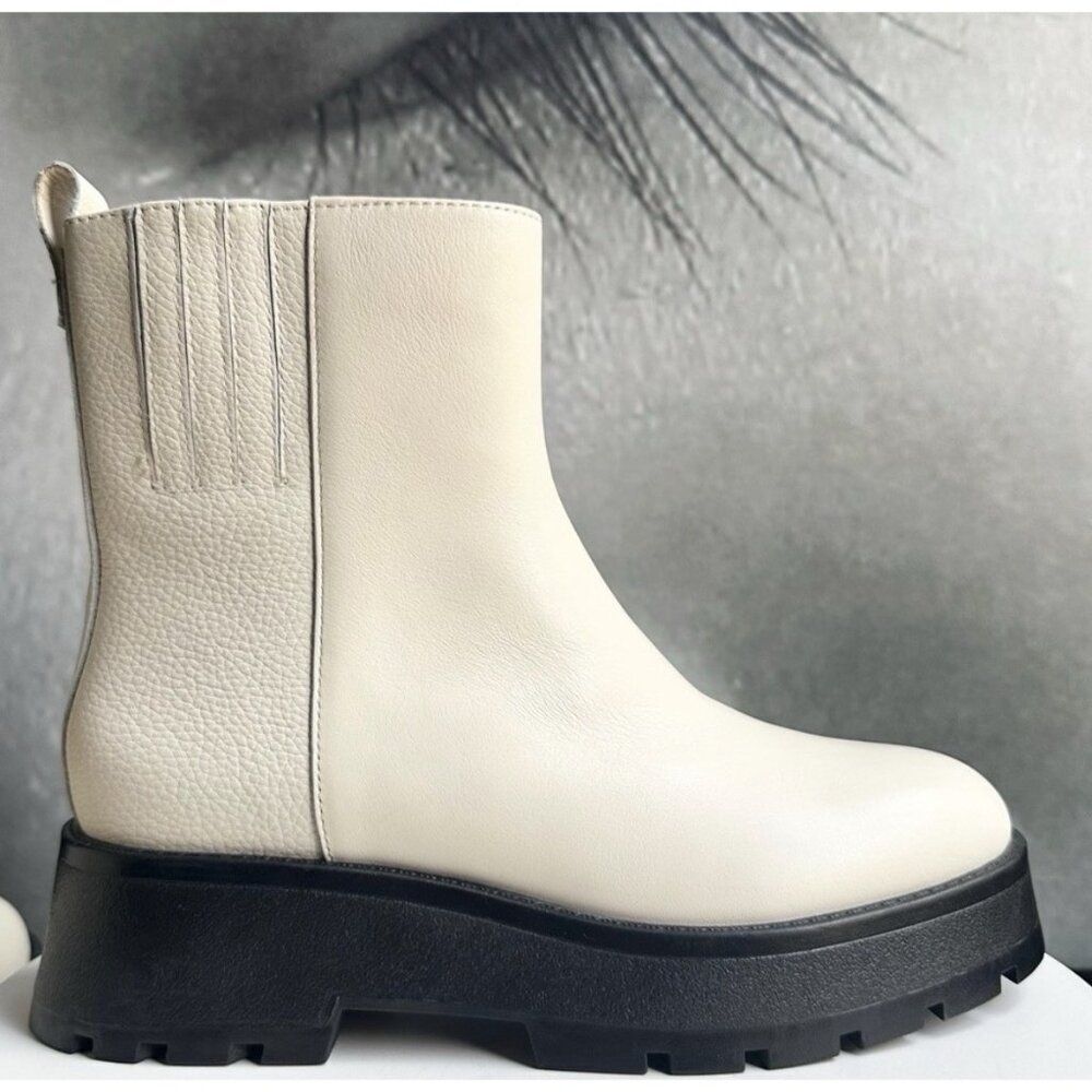 vince camuto vc-neframes Platform Flat Ankle boots ivory Black Genuine Leather 7